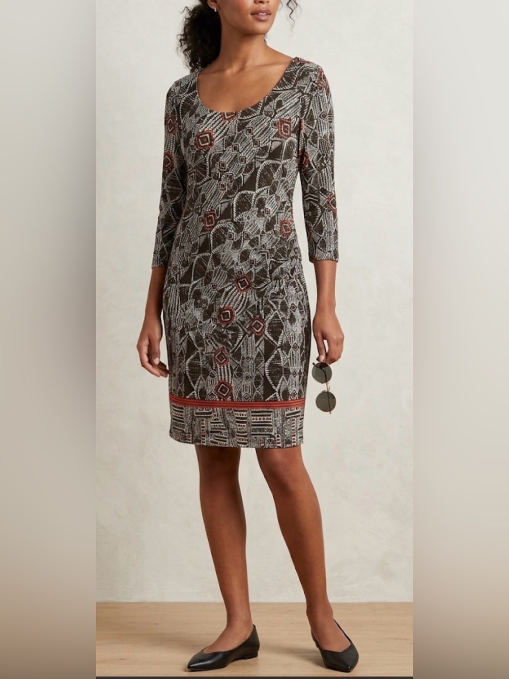 Max Studio Geometric-Print Long Sleeve Scoop Neck Midi Dress Size XL